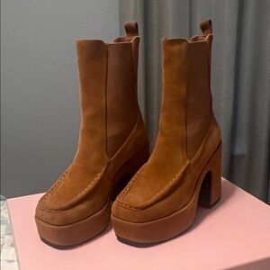 Intentionally Blank ‘Celeste’ suede platform ankle boot, color Whiskey, size 9
